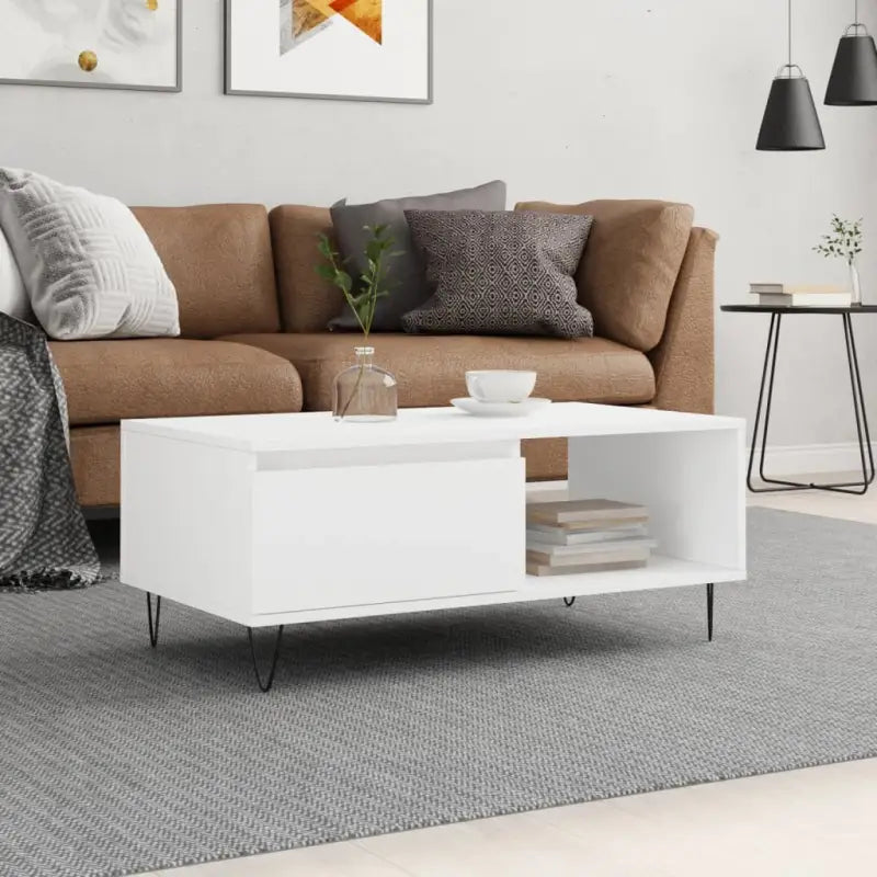 Salontafel met bewerkt hout en metalen poten voor een stijlvolle woonkamer - Wit / 1 - Salontafels