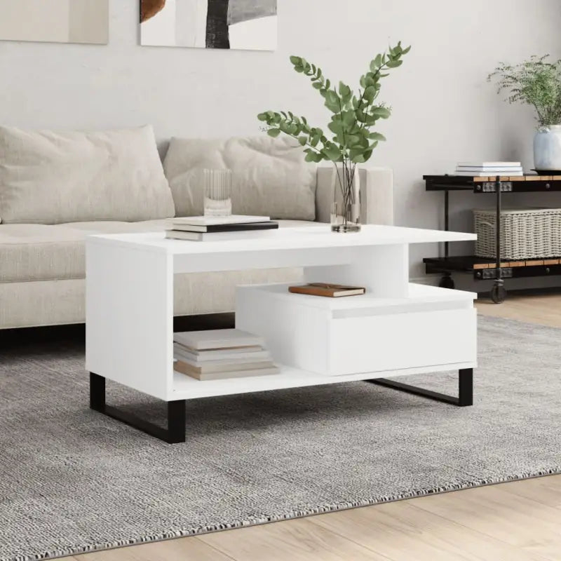 Salontafel met bewerkt hout en metalen poten voor een stijlvolle woonkamer - Wit / 1 - Salontafels