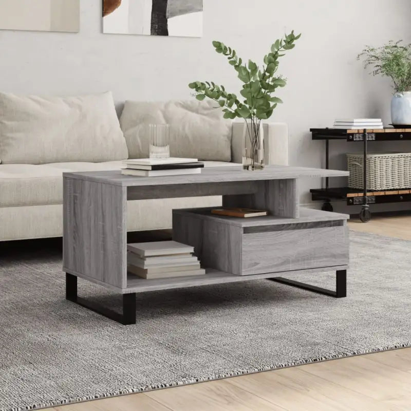 Salontafel met bewerkt hout en metalen poten voor een stijlvolle woonkamer - Grijs sonoma / 1 - Salontafels