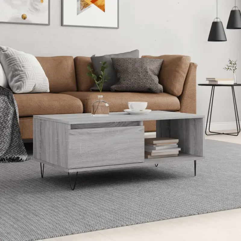 Salontafel met bewerkt hout en metalen poten voor een stijlvolle woonkamer - Grijs sonoma / 1 - Salontafels