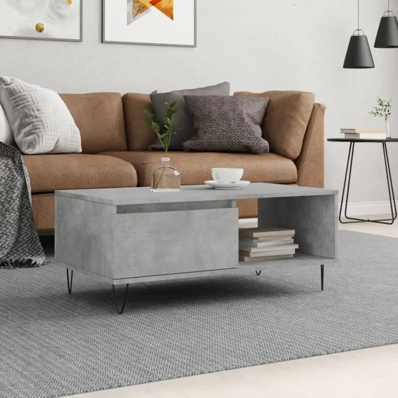 Salontafel met bewerkt hout en metalen poten voor een stijlvolle woonkamer - Betongrijs / 1 - Salontafels