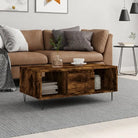 Salontafel met bewerkt hout en metalen poten voor elegante woonkamer - Gerookt eiken / 1 - Salontafels