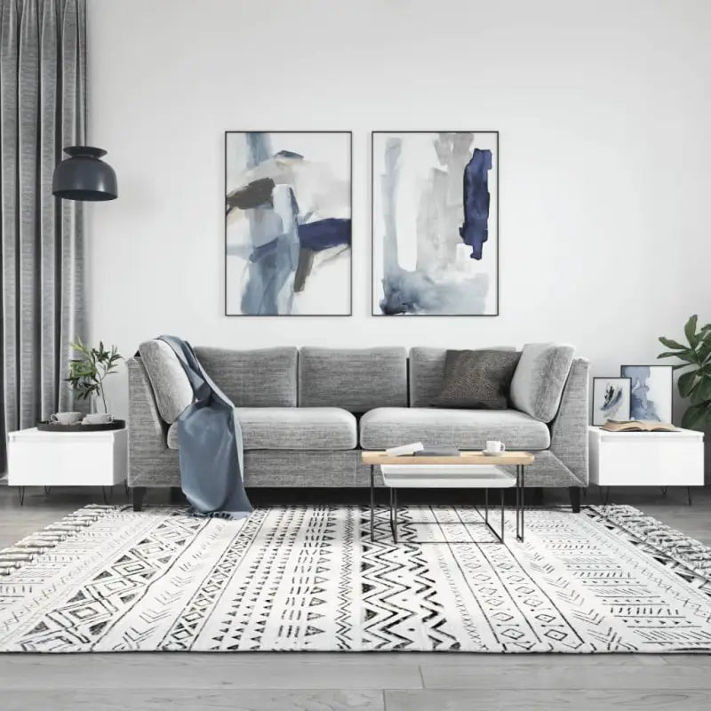 Salontafel met bewerkt hout en metalen poten voor elegante woonkamer stijl - Hoogglans wit / 2 - Salontafels