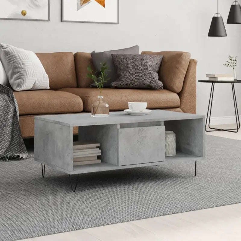 Salontafel met bewerkt hout en metalen poten voor elegante woonkamer - Betongrijs / 1 - Salontafels