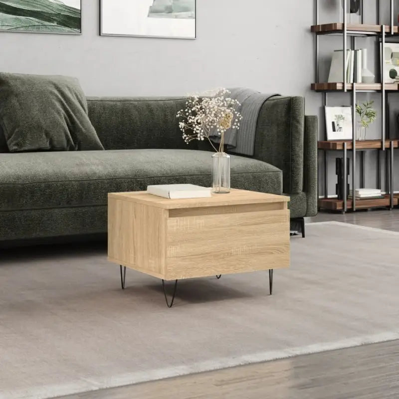Salontafel met bewerkt hout en metalen poten voor elegante woonkamer stijl - Salontafels