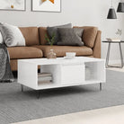 Salontafel met bewerkt hout en metalen poten voor elegante woonkamer - Hoogglans wit / 1 - Salontafels