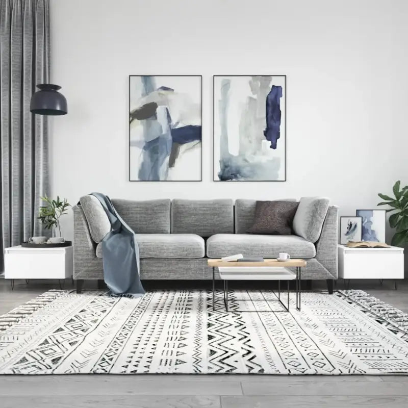 Salontafel met bewerkt hout en metalen poten voor elegante woonkamer stijl - Wit / 2 - Salontafels