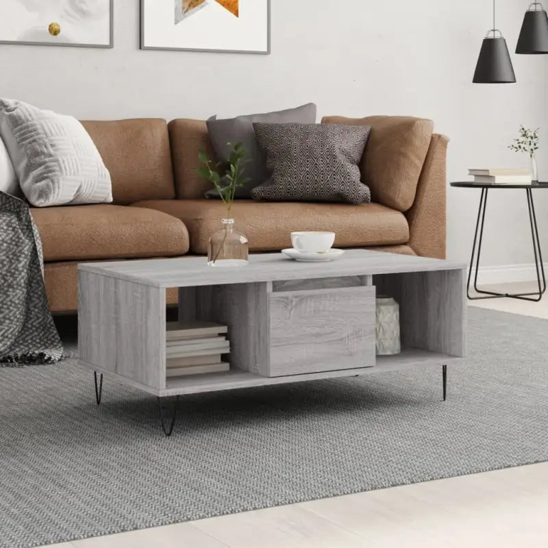 Salontafel met bewerkt hout en metalen poten voor elegante woonkamer - Grijs sonoma / 1 - Salontafels