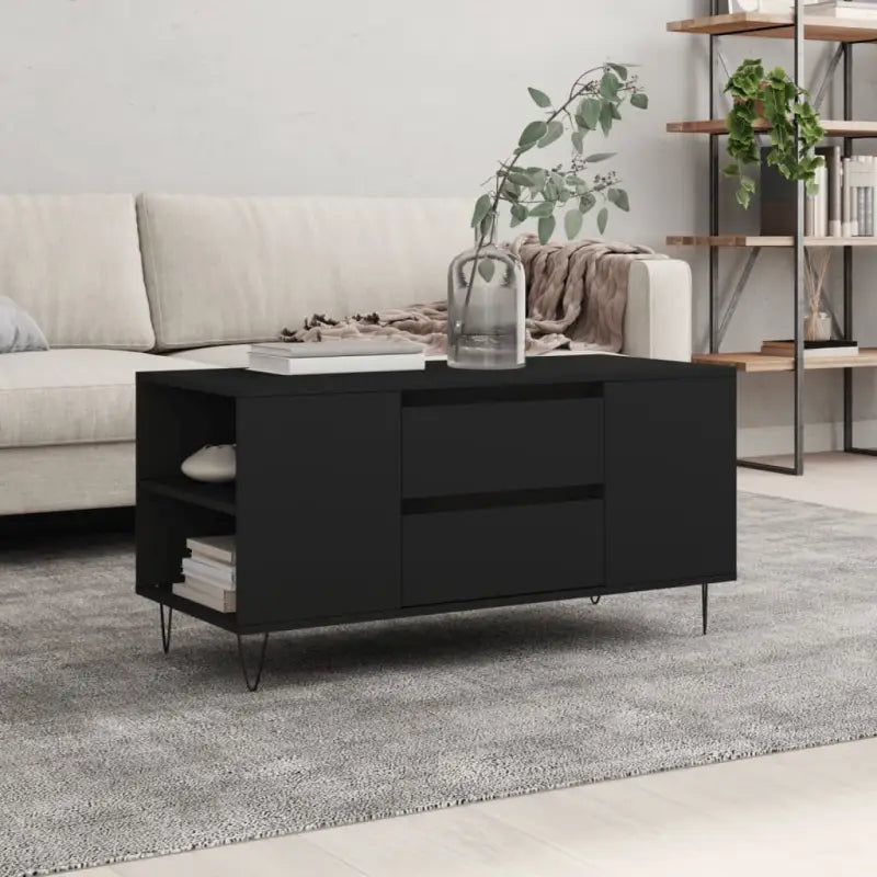 Salontafel met bewerkt hout en metalen poten voor stijlvolle woonkamer - Zwart / 1 - Salontafels
