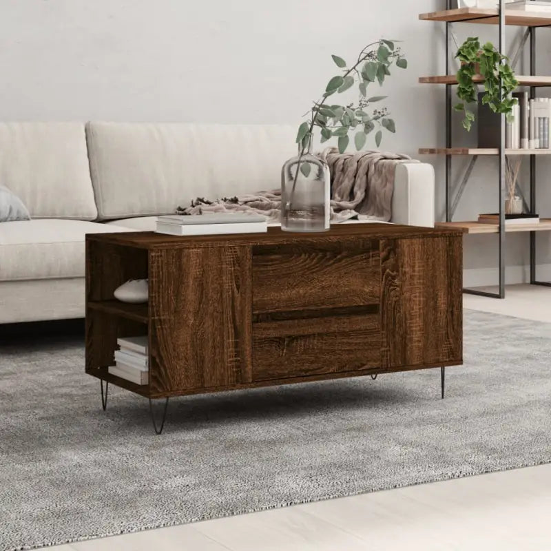 Salontafel met bewerkt hout en metalen poten voor stijlvolle woonkamer - bruin eikenkleur / 1 - Salontafels