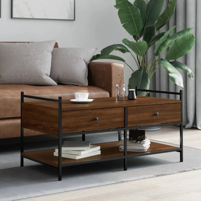 Salontafel met bewerkt hout en verstelbare poten voor elegante woonkamer - Sonoma eiken / 1 / 99 cm - Salontafels