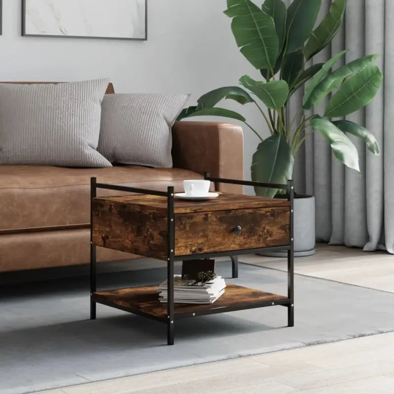 Salontafel met bewerkt hout en verstelbare poten voor elegante woonkamer - Gerookt eiken / 1 / 50 cm - Salontafels