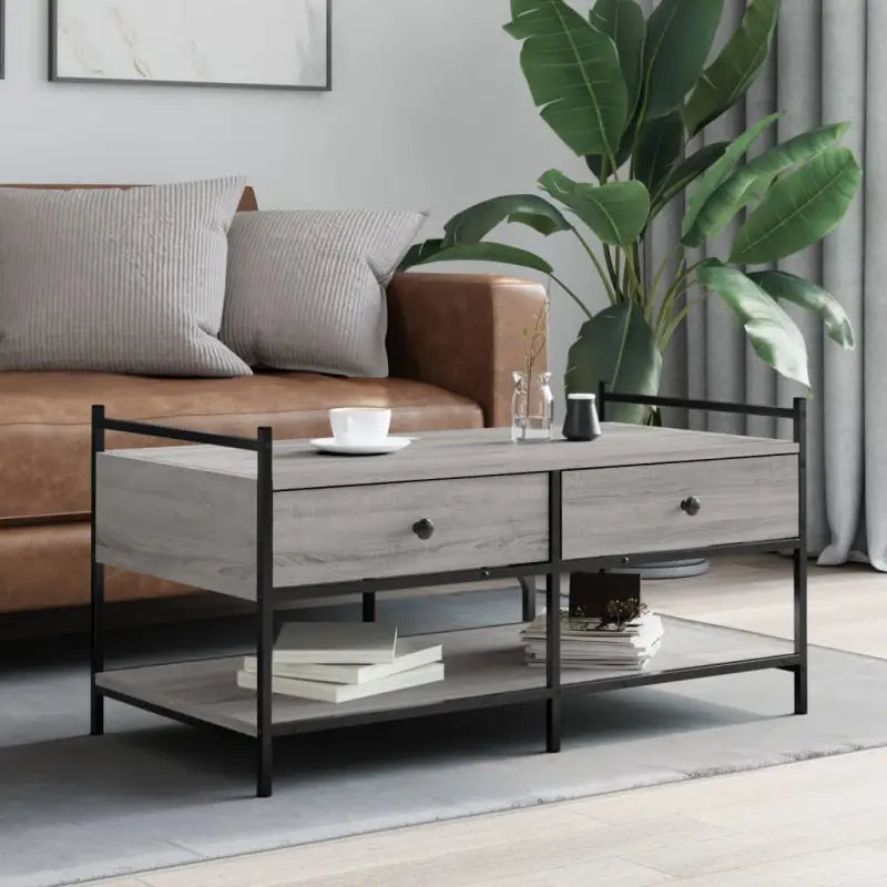 Salontafel met bewerkt hout en verstelbare poten voor elegante woonkamer - Grijs sonoma / 1 / 99 cm - Salontafels