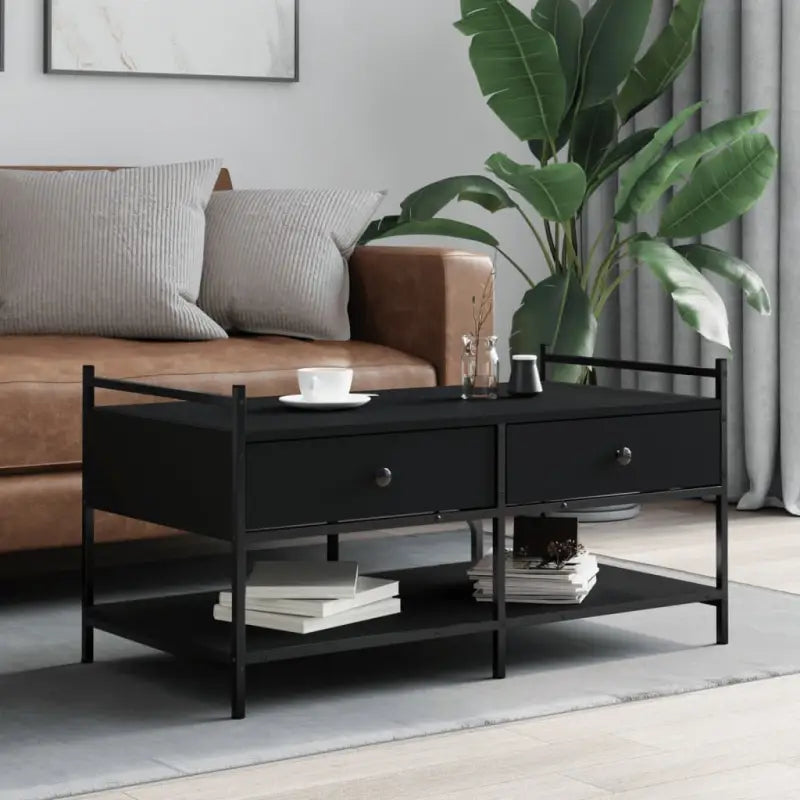 Salontafel met bewerkt hout en verstelbare poten voor elegante woonkamer - Zwart / 1 / 99 cm - Salontafels