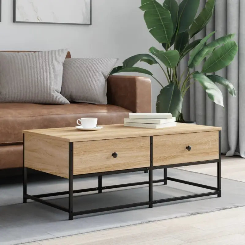 Salontafel met bewerkt hout en verstelbare poten voor elegantie - Sonoma eiken / 1 / 100 cm - Salontafels