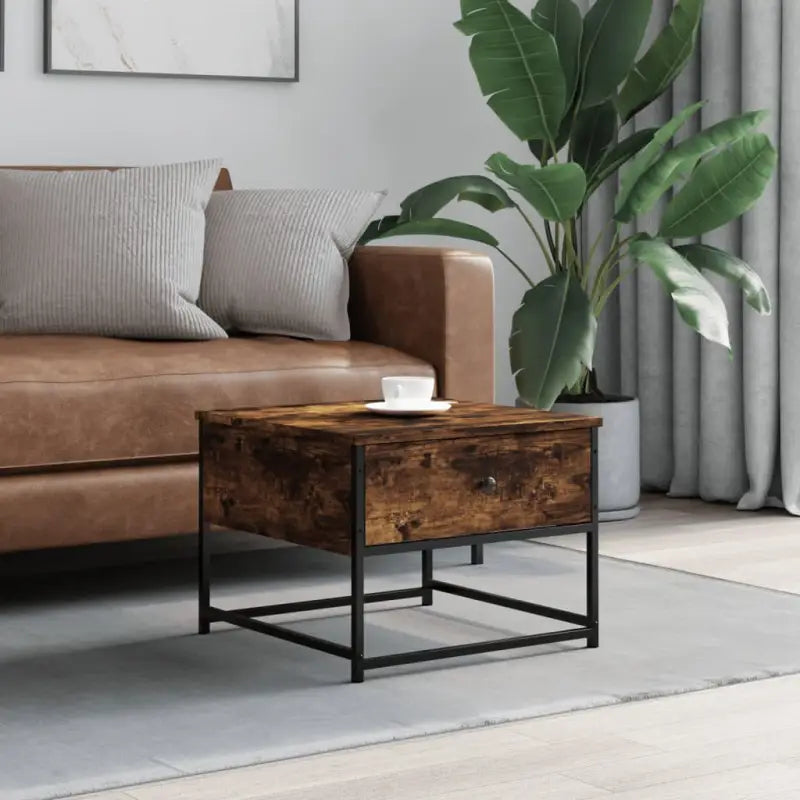 Salontafel met bewerkt hout en verstelbare poten voor elegantie - Gerookt eiken / 1 / 51 cm - Salontafels