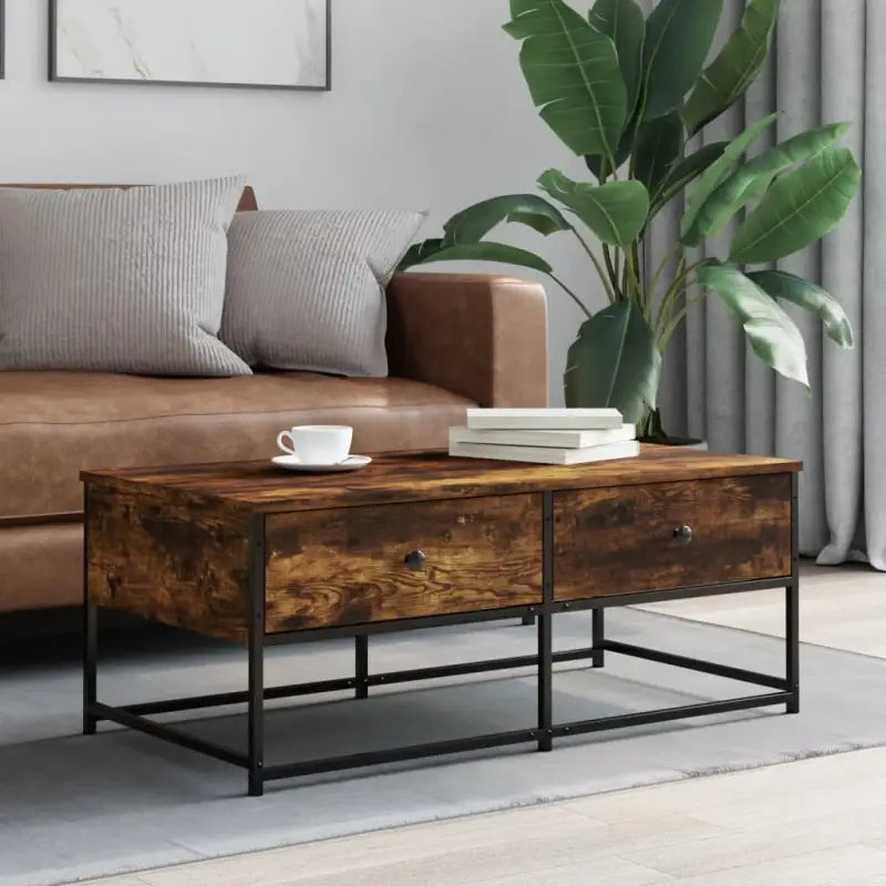 Salontafel met bewerkt hout en verstelbare poten voor elegantie - Gerookt eiken / 1 / 100 cm - Salontafels