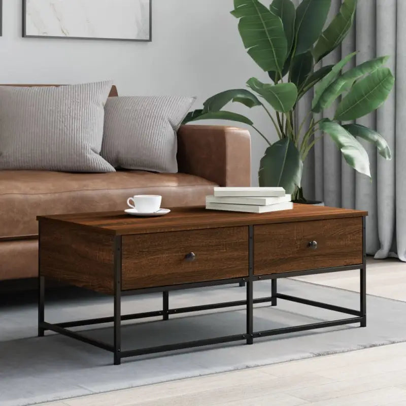 Salontafel met bewerkt hout en verstelbare poten voor elegantie - bruin eikenkleur / 1 / 100 cm - Salontafels