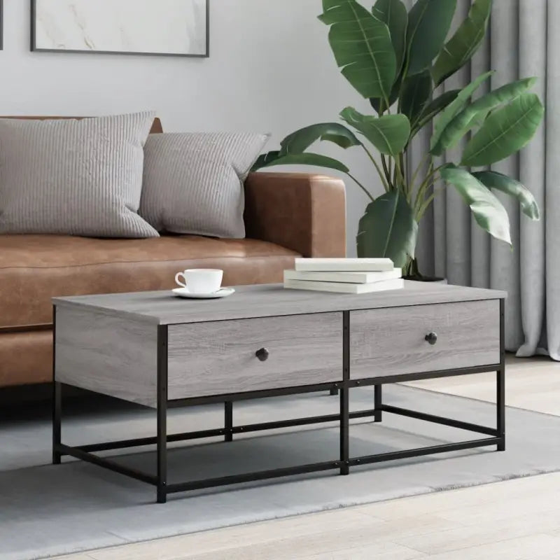 Salontafel met bewerkt hout en verstelbare poten voor elegantie - Grijs sonoma / 1 / 100 cm - Salontafels