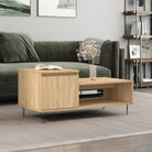 Salontafel met bewerkt hout metalen poten en hoogglans wit afwerking - Sonoma eiken / 1 - Salontafels