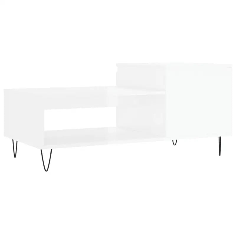 Salontafel met bewerkt hout metalen poten en hoogglans wit afwerking - Salontafels