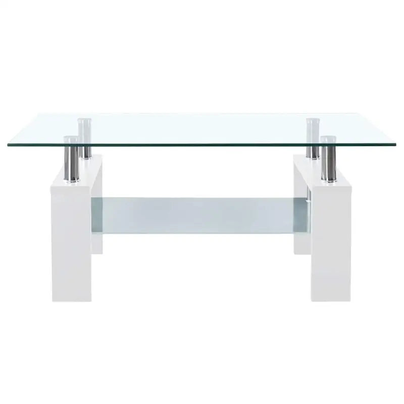 Salontafel met gehard glas en melamine poten voor moderne stijl - Wit / 1 - Salontafels