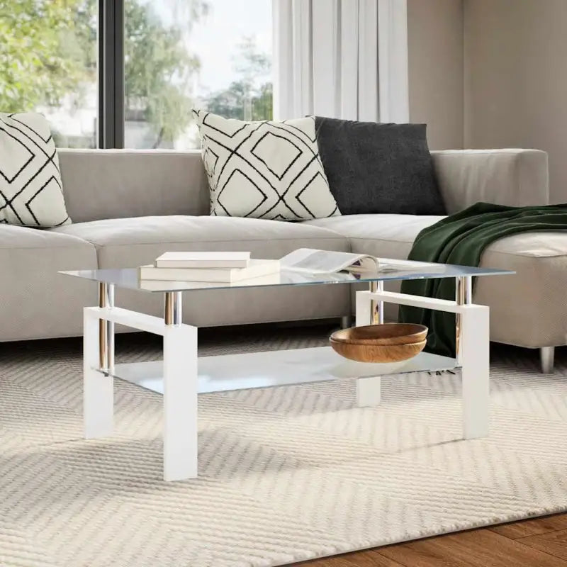 Salontafel met gehard glas en melamine poten voor moderne stijl - Wit / 1 - Salontafels