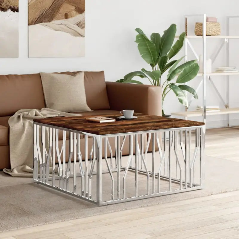 Salontafel met gehard glas en roestvrij staal in modern ontwerp - Zilver / 1 / Hout - Salontafels
