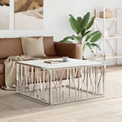 Salontafel met gehard glas en roestvrij staal in modern ontwerp - Zilver en wit / 1 / Glas - Salontafels