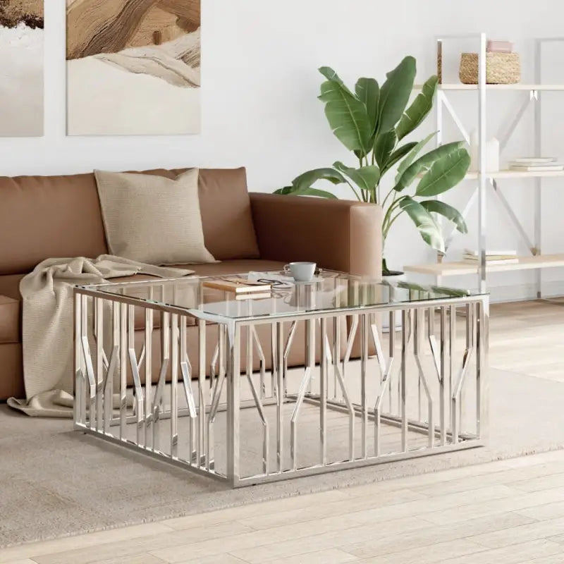 Salontafel met gehard glas en roestvrij staal in modern ontwerp - Zilver / 1 / Glas - Salontafels