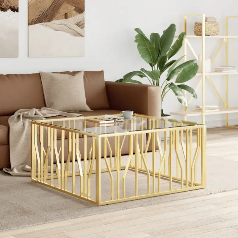 Salontafel met gehard glas en roestvrij staal in modern ontwerp - Goud / 1 / Glas - Salontafels