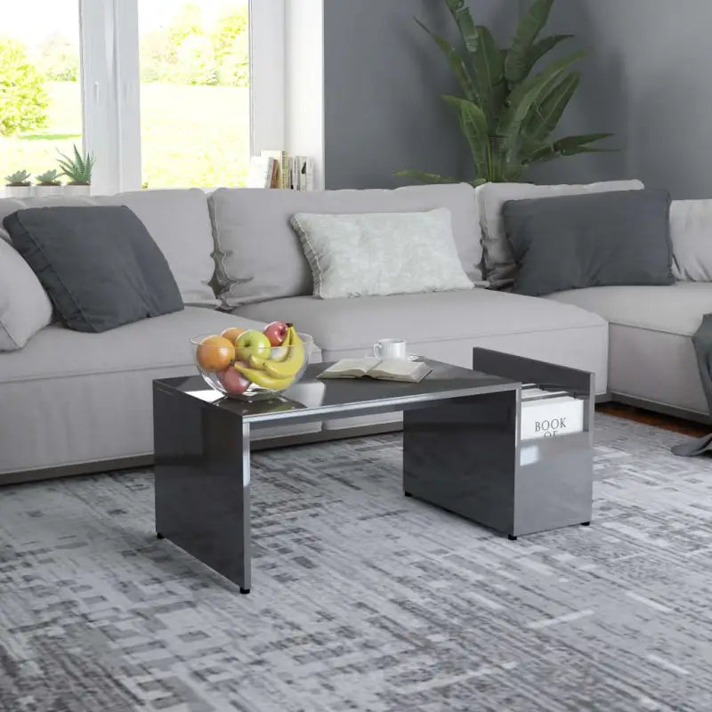 Salontafel met geometrische vorm en bewerkt hout voor een chique look - Hoogglans grijs / 1 - Salontafels