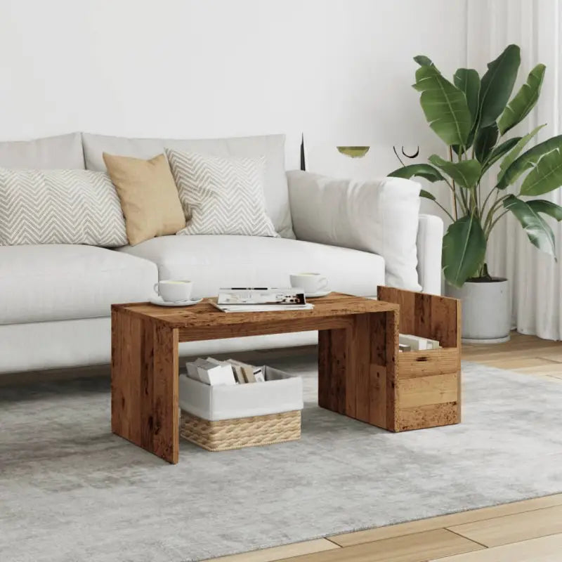 Salontafel met geometrische vorm en bewerkt hout voor een chique look - Oud hout / 1 - Salontafels