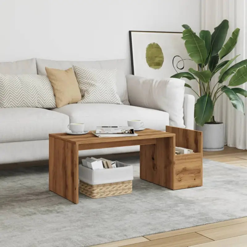 Salontafel met geometrische vorm en bewerkt hout voor een chique look - artisanaal eikenkleurig / 1 - Salontafels
