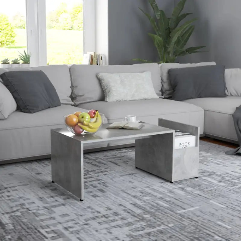 Salontafel met geometrische vorm en bewerkt hout voor een chique look - Betongrijs / 1 - Salontafels