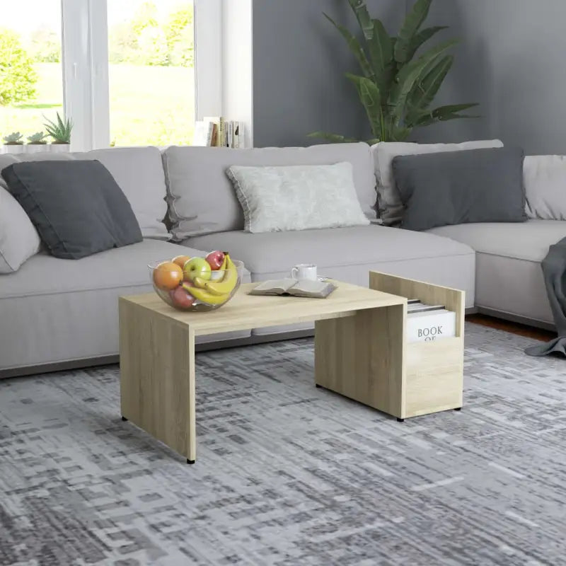Salontafel met geometrische vorm en bewerkt hout voor een chique look - Salontafels
