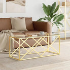 Salontafel met glazen blad en roestvrij staal voor een moderne uitstraling - Goud / 1 / Glas - Salontafels