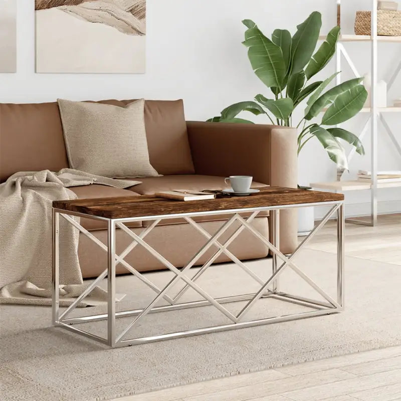 Salontafel met glazen blad en roestvrij staal voor een moderne uitstraling - Zilver / 1 / Hout - Salontafels