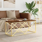 Salontafel met glazen blad en roestvrij staal voor een moderne uitstraling - Goud / 1 / Hout - Salontafels