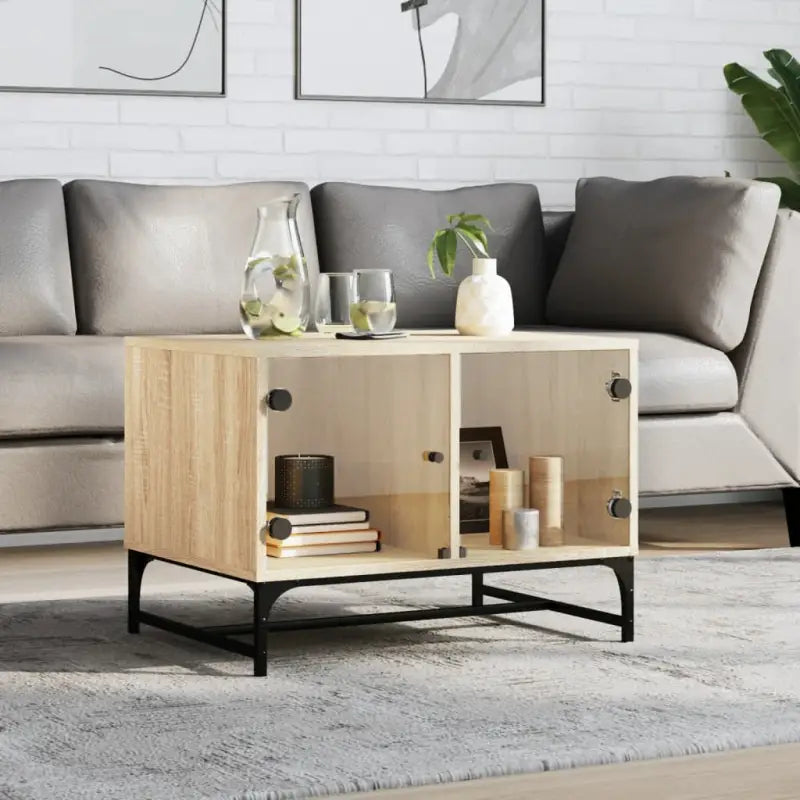 Salontafel met glazen deuren en opbergruimte voor een moderne woonkamer - Sonoma eiken / 1 - Salontafels