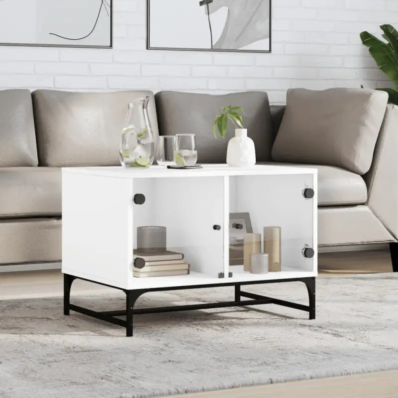 Salontafel met glazen deuren en opbergruimte voor een moderne woonkamer - Wit / 1 - Salontafels