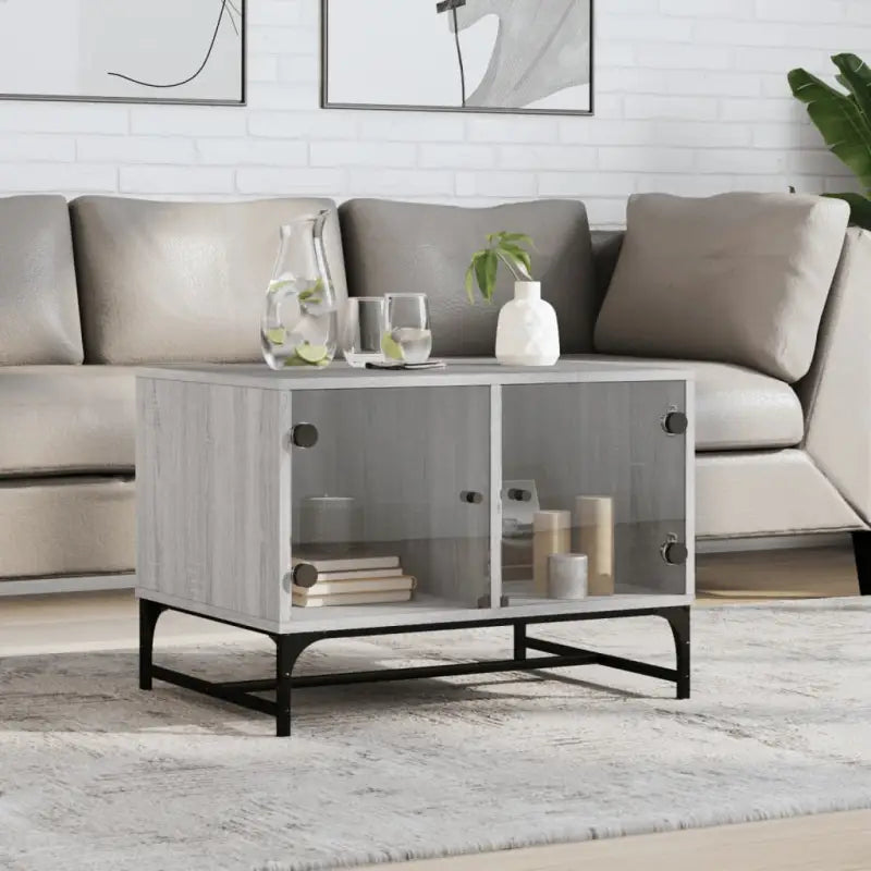Salontafel met glazen deuren en opbergruimte voor een moderne woonkamer - Grijs sonoma / 1 - Salontafels