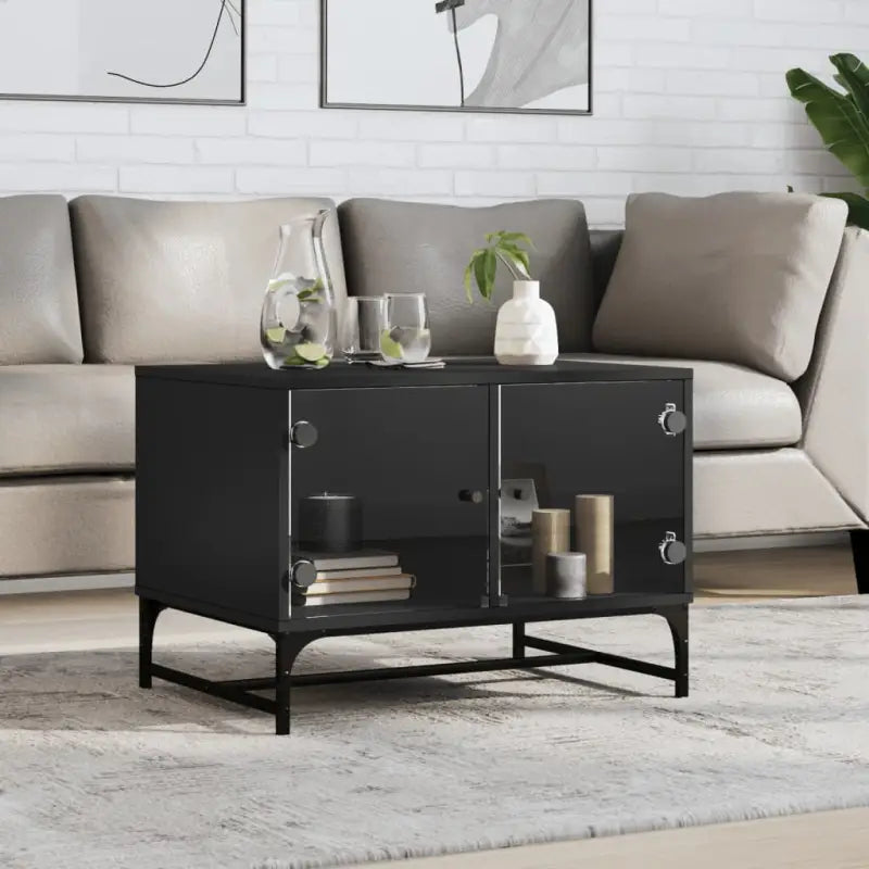 Salontafel met glazen deuren en opbergruimte voor een moderne woonkamer - Zwart / 1 - Salontafels