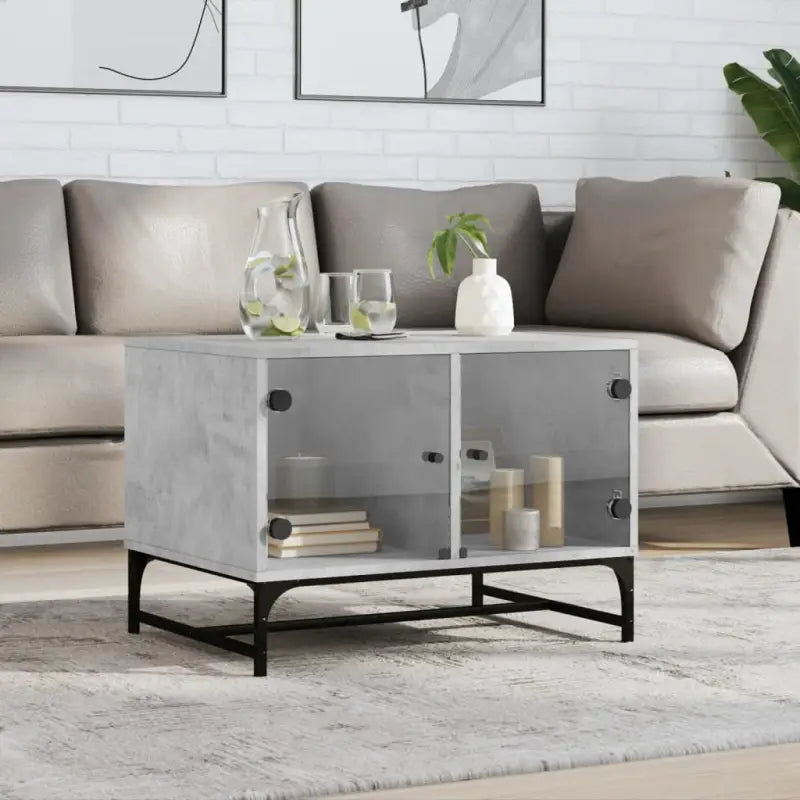 Salontafel met glazen deuren en opbergruimte voor een moderne woonkamer - Betongrijs / 1 - Salontafels