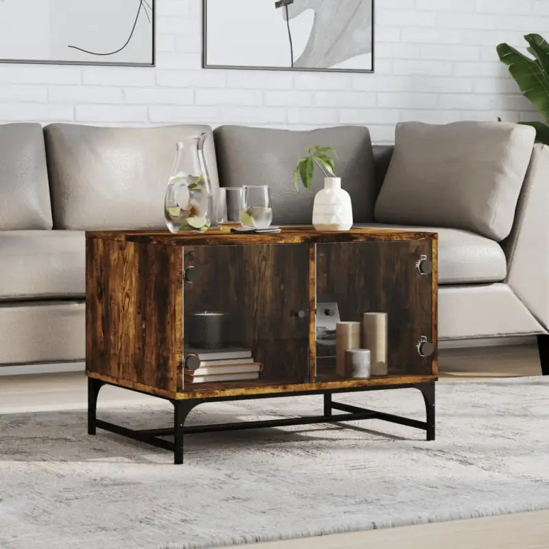 Salontafel met glazen deuren en opbergruimte voor een moderne woonkamer - Gerookt eiken / 1 - Salontafels
