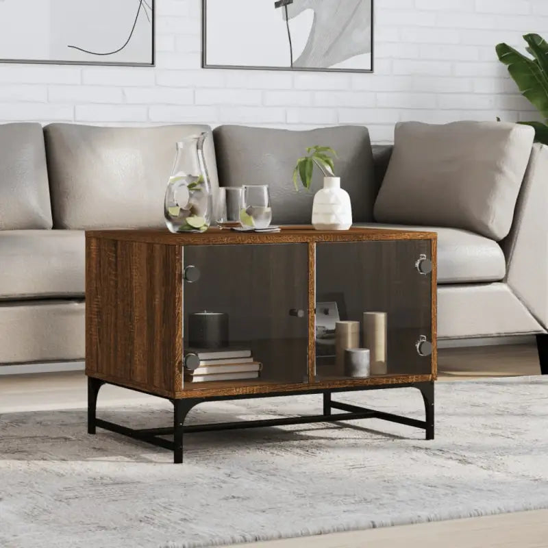 Salontafel met glazen deuren en opbergruimte voor een moderne woonkamer - bruin eikenkleur / 1 - Salontafels