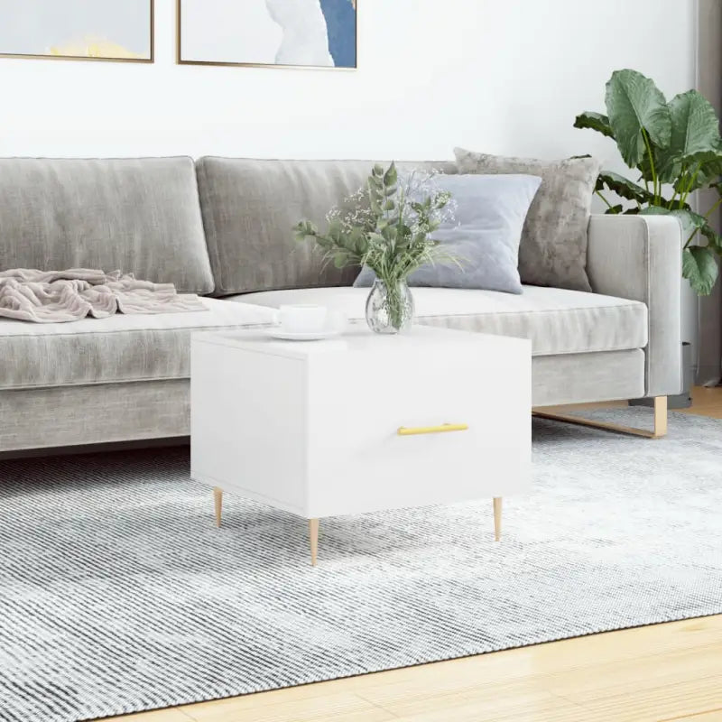 Salontafel met grijs Sonoma Eiken en ijzeren poten voor elegante woonkamer - Hoogglans wit / 1 - Salontafels