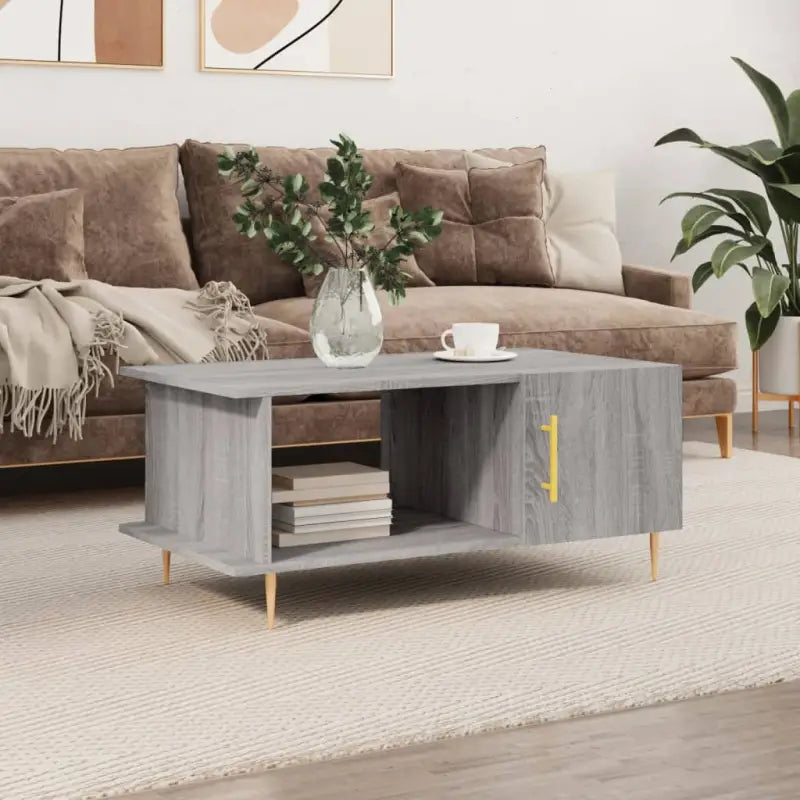 Salontafel met hoogglans wit afwerking en ijzeren poten van bewerkt hout - Grijs sonoma / 1 - Salontafels