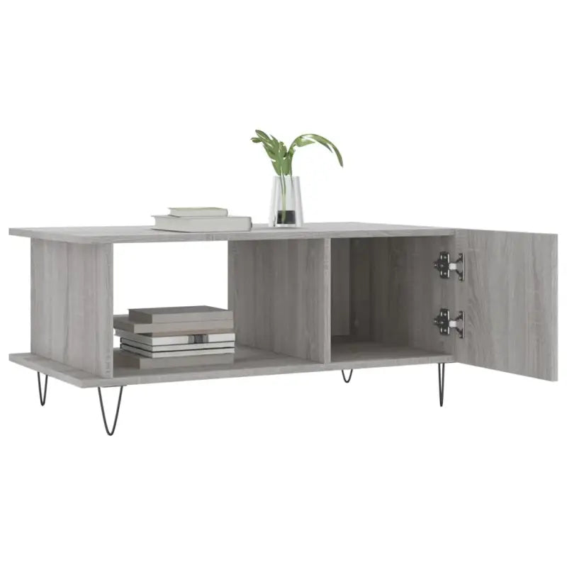 Salontafel met ijzeren poten en bewerkt hout in grijs sonoma - Salontafels
