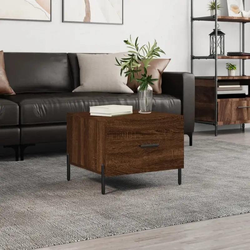 Salontafel met ijzeren poten en bewerkt hout voor een elegante woonkamer - bruin eikenkleur / 1 - Salontafels